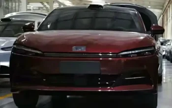 All-new BYD Han red sedan front view, new generation BYD Han with lidar on roof