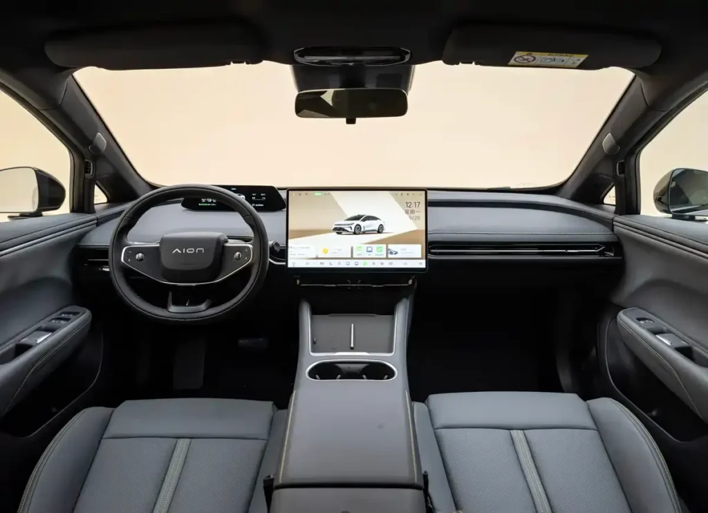 GAC AION Ray7 minimalist interior cabin, wrap-around dashboard and floating central screen