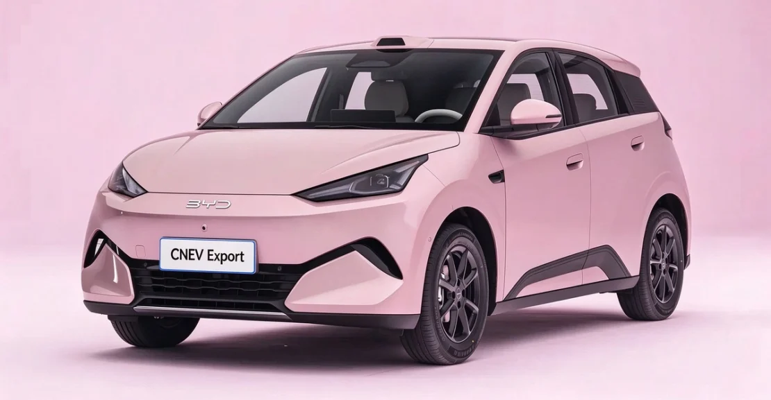 Pink BYD Second-Generation Seagull electric hatchback, front three-quarter exterior view
