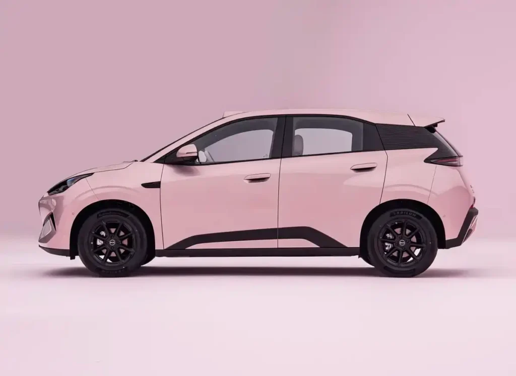 Pink BYD Second-Generation Seagull electric hatchback, side exterior profile view