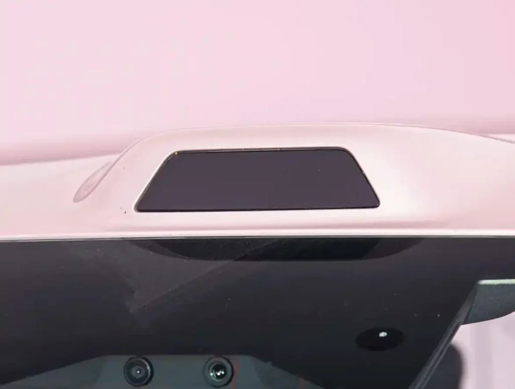Pink BYD Second-Generation Seagull, front windshield ADAS camera sensor close-up